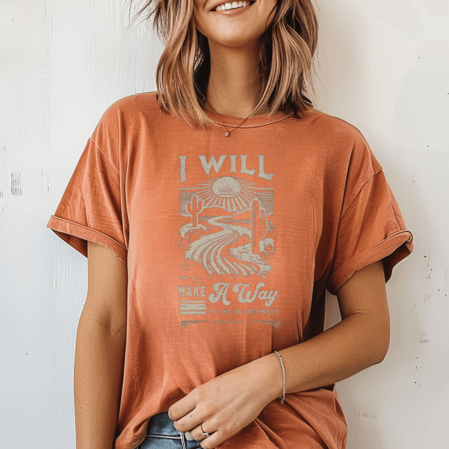 I Will Make A Way T-Shirt | Isaiah 43:19 Christian Graphic Tee | Faith Western Desert Shirt - Birkland Boutique