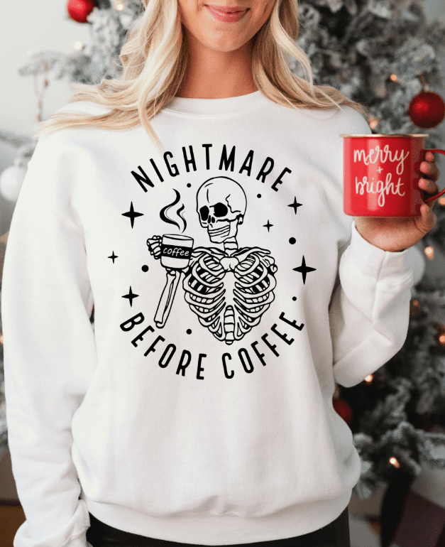 Nightmare Before Coffee White Crewneck - Birkland Boutique