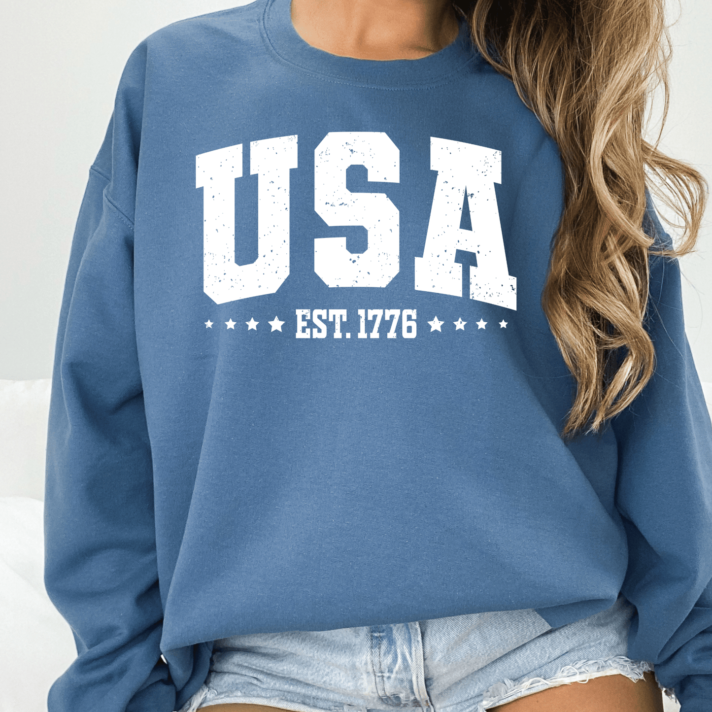 USA 1776 Crewneck Sweatshirt | Patriotic Graphic Sweatshirt | Vintage America Pullover - Birkland Boutique