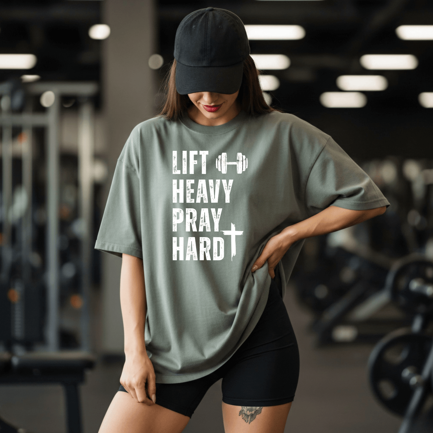 Lift Heavy Pray Hard Tee – Christian Cross Gym Shirt - Birkland Boutique