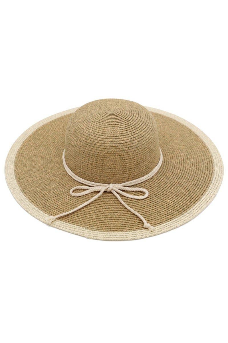 Beach Bliss Taupe Two - Tone Wide Brim Sun Hat - Birkland Boutique