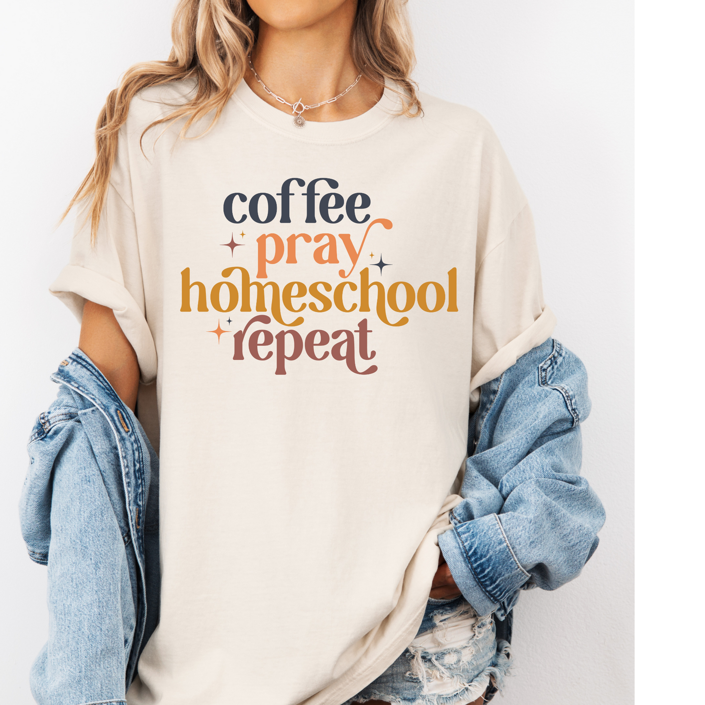 Coffee, Pray, Homeschoo, Repeat Transfer Design (in color)