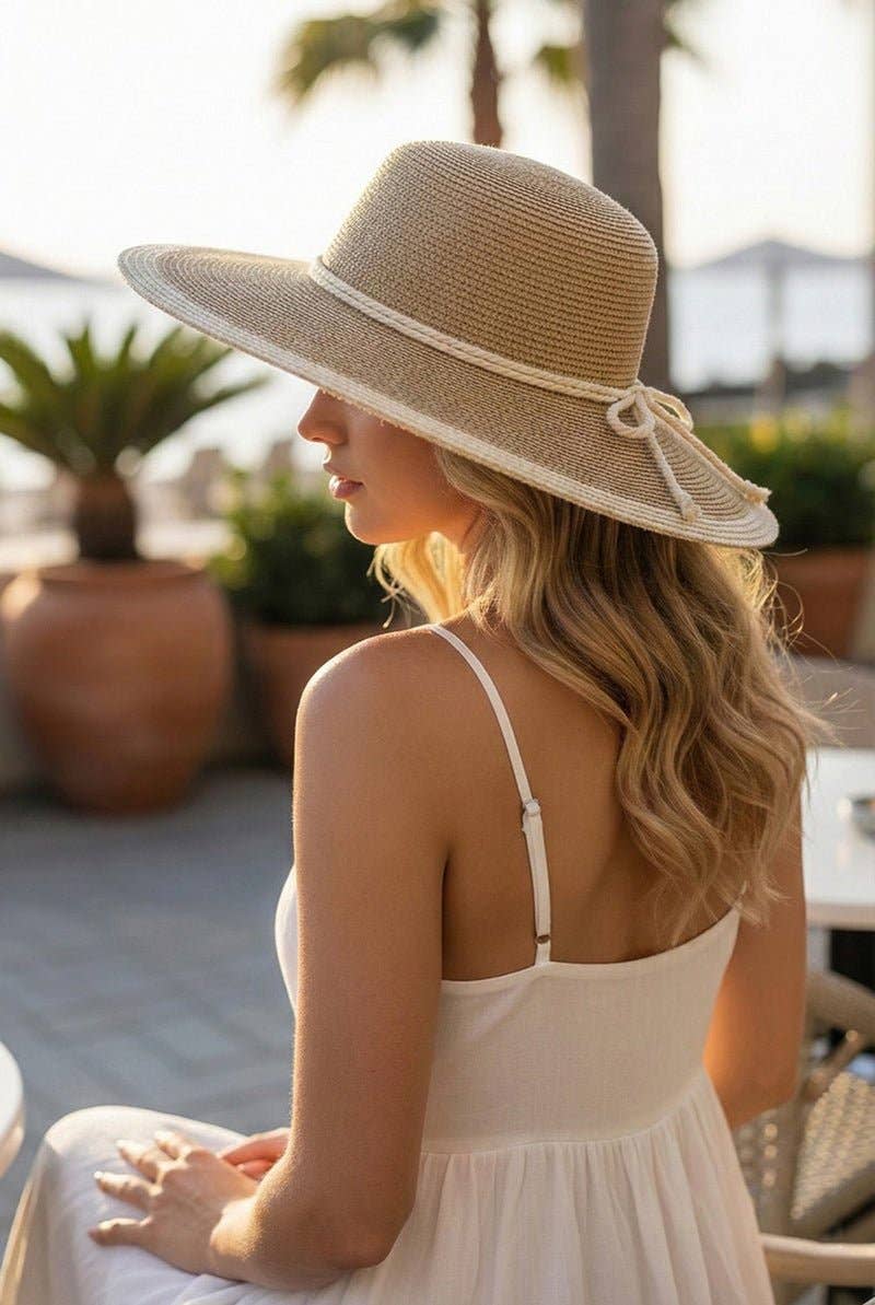 Beach Bliss Taupe Two - Tone Wide Brim Sun Hat - Birkland Boutique