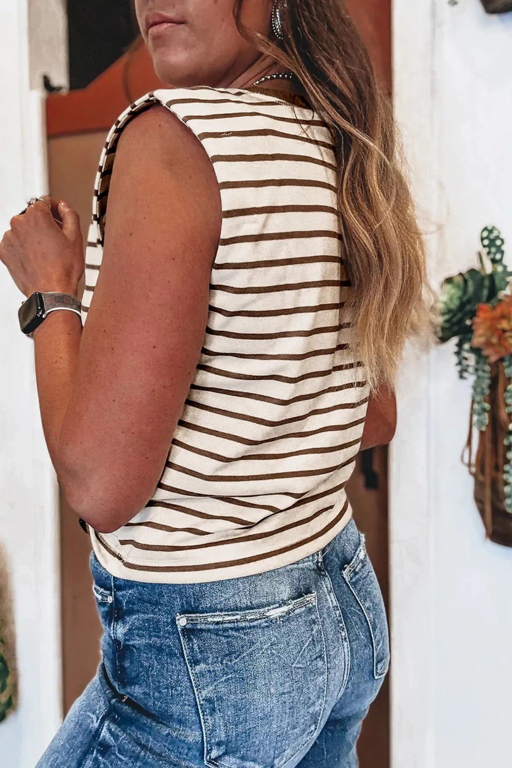 Brown Stripe Round Neck Tank Top - Birkland Boutique