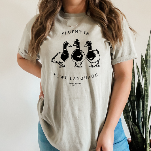 oversized t-shirt with ‘Fluent in fowl language’ design – Birkland Boutique Deer Park WA