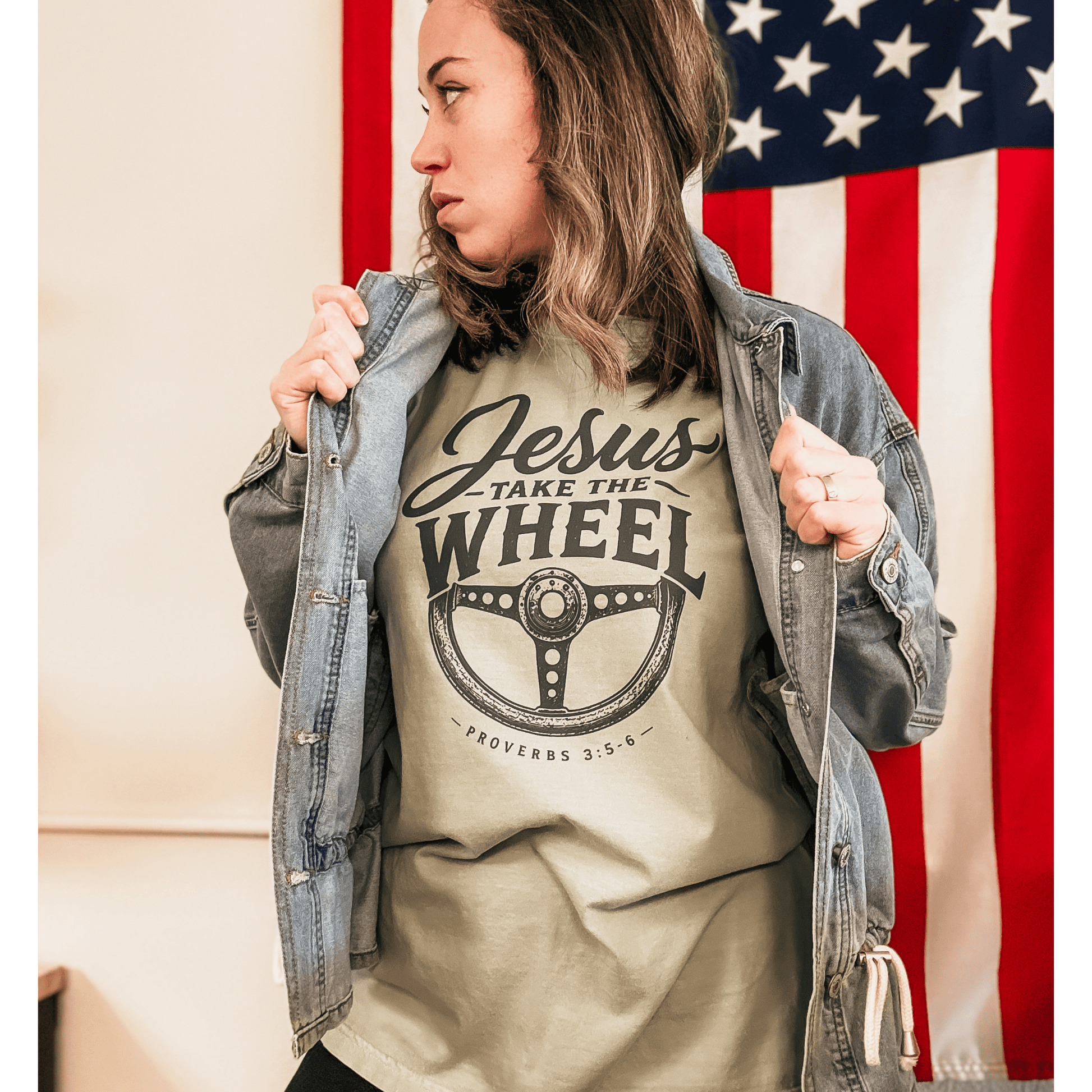 Jesus Take the Wheel Christian Graphic Tee – Proverbs 3:5 - 6 Shirt - Birkland Boutique