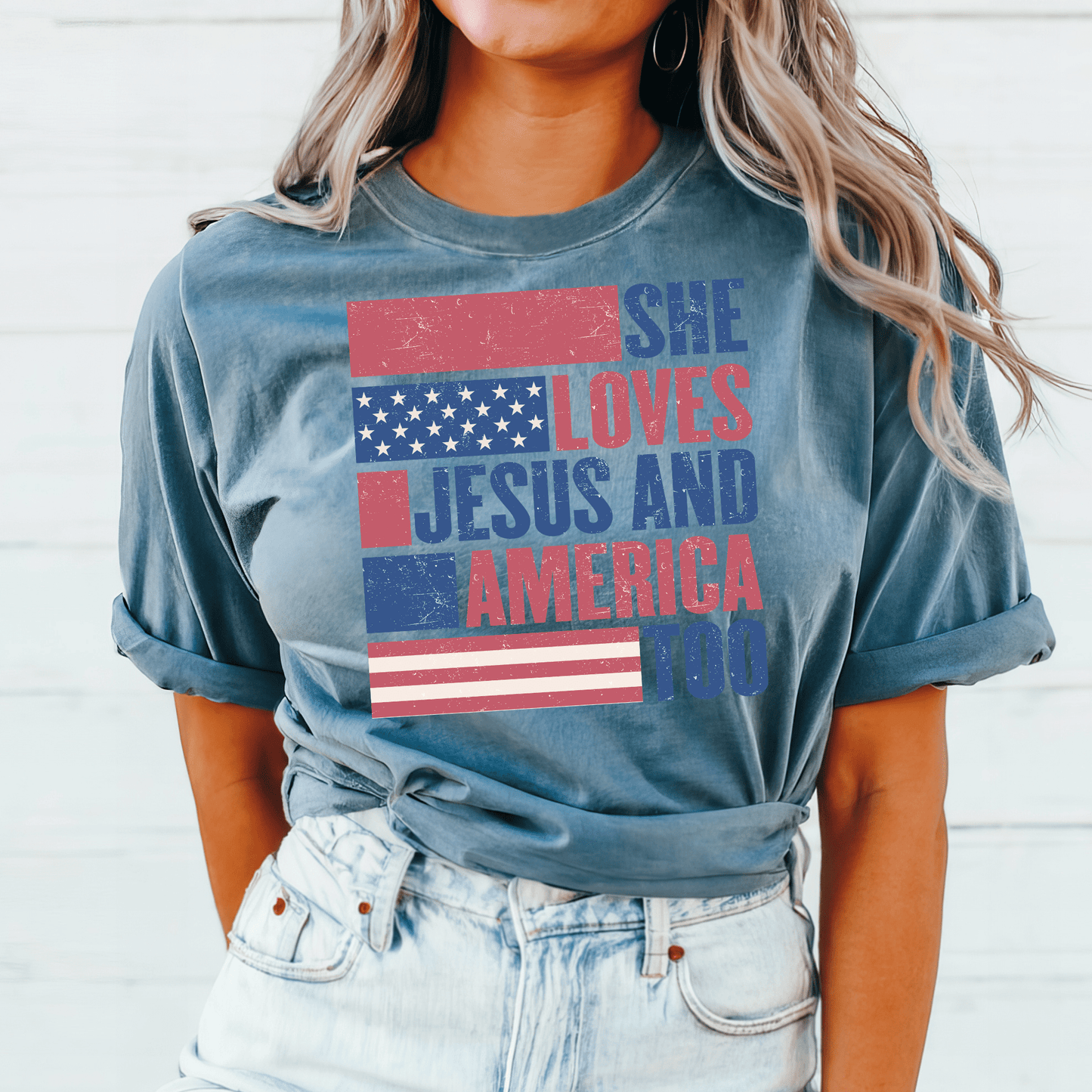 She Loves Jesus and America Too Graphic Tee - Birkland Boutique