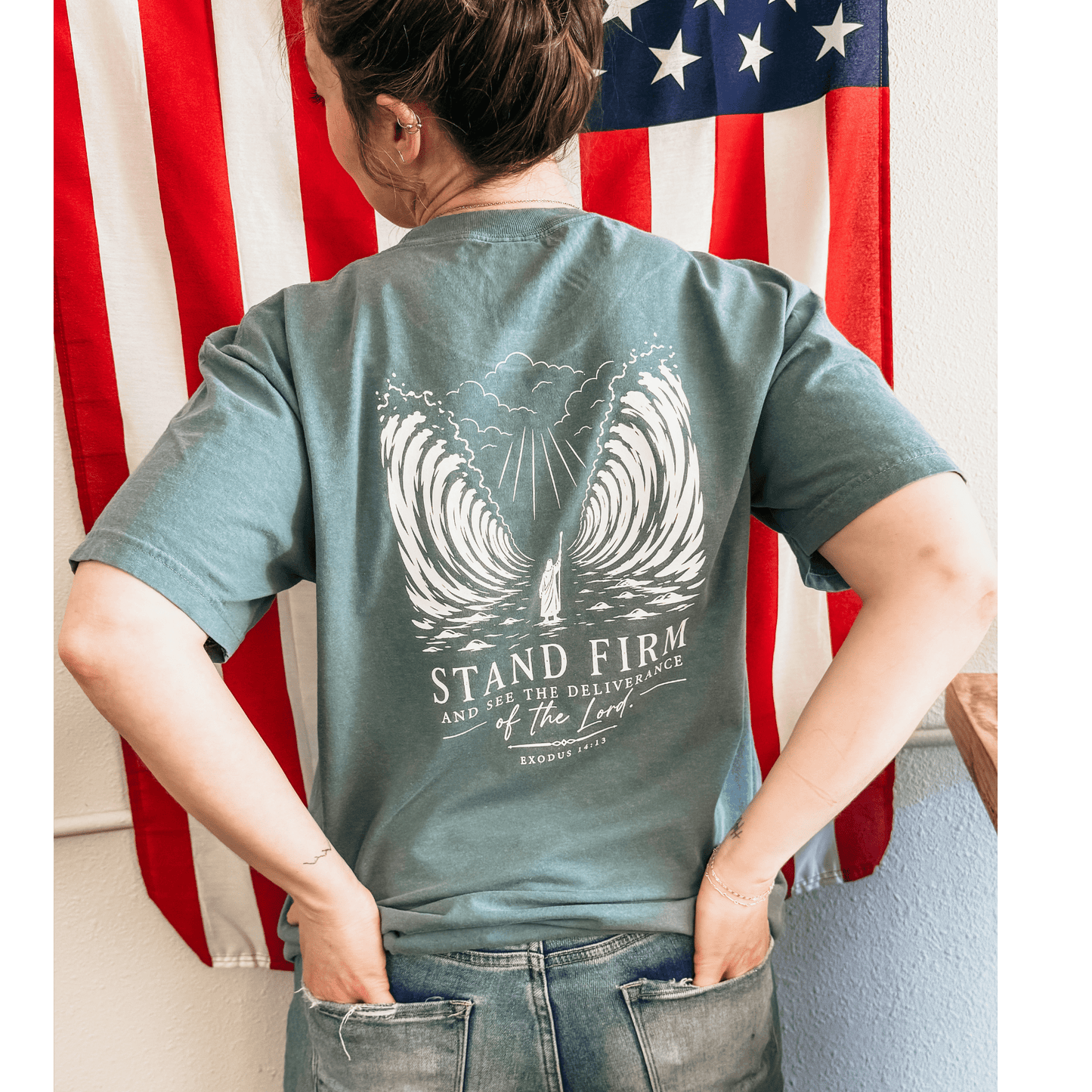 Moses Stand Firm Exodus 14:13 Christian Graphic Tee - Birkland Boutique