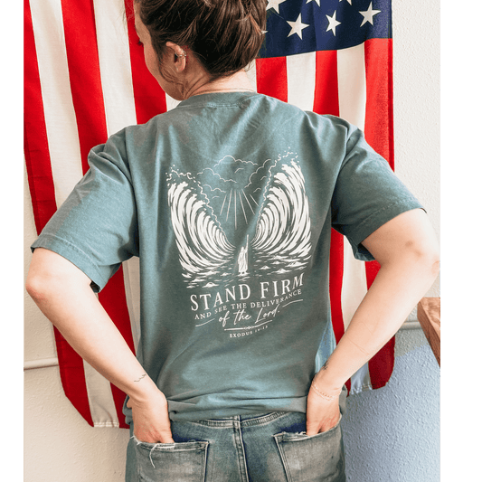 Moses Stand Firm Exodus 14:13 Christian Graphic Tee - Birkland Boutique