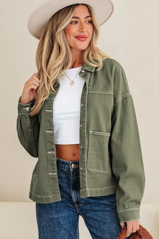 Smoke Green Boyfriend Denim Jacket - Birkland Boutique