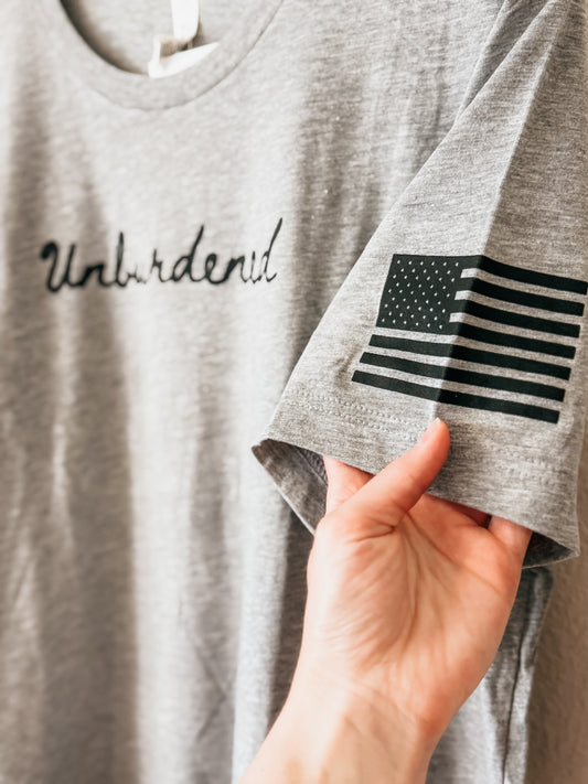 Unburdened w/Flag Sleeve Men's Tshirt - Birkland Boutique