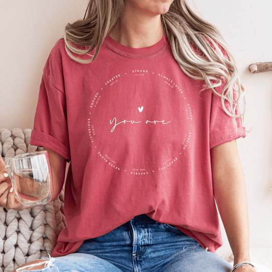 You Are Enough Christian T-Shirt | Faith - Based Affirmation Tee with Bible Verses | Vintage Red Graphic Shirt - Birkland Boutique
