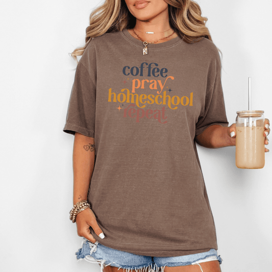Homeschool Mom Shirt | Coffee Pray Homeschool Repeat Tee - Birkland Boutique