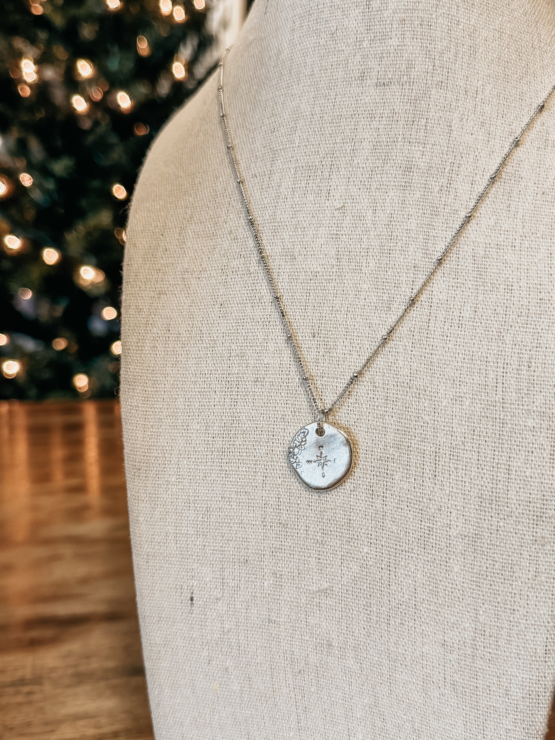 Turning North Necklace| Faith - Inspired Hand - Stamped Pendant - Birkland Boutique